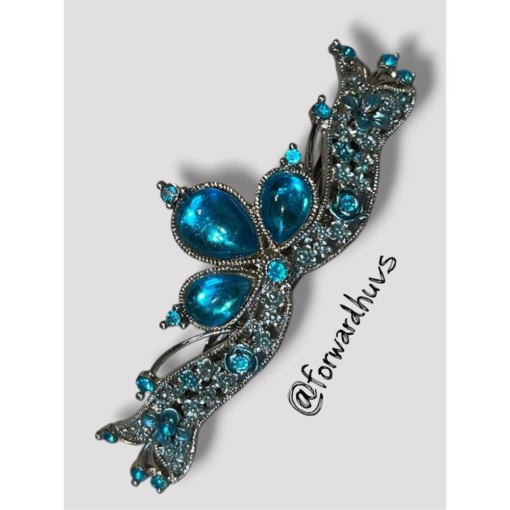 Large Blue Rhinestone Butterfly Barrette – One Missing Stone